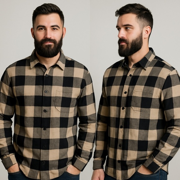 Nova Men Buffalo Plaid Flannel Shirt – Black & Tan – 100% Cotton – XL - Picture 7 of 10